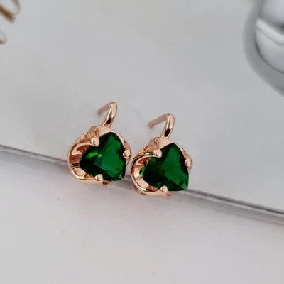Серьги с зеленым камнем, покрытие позолота 585 пробы, арт.212.060 212.060