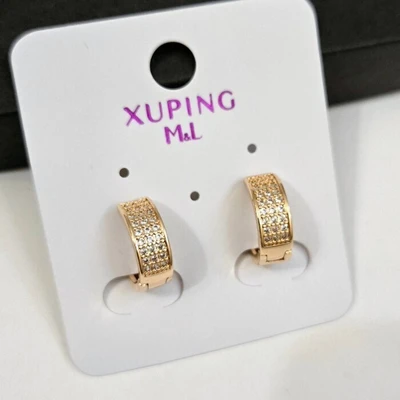 Серьги кольца дорожка коллекция "Xuping" покрытие позолота, вставка: фианиты, Х000985356, арт.101.088 101.088