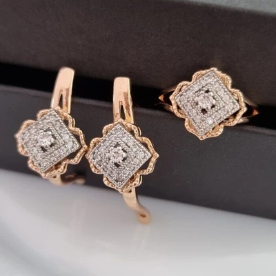 Комплект ювелирной бижутерии Дубайское золото, с двойным покрытием позолотой и посеребрением, вставка: фианиты, р-р 17, 098, арт.214.498-17 214.498-17