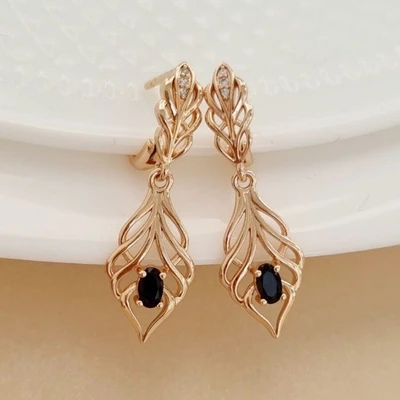 Серьги висячие с черными камнями, покрытие позолота 585 пробы, арт.212.054 212.054