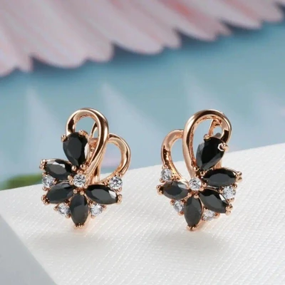 Серьги с черными камнями, покрытие позолота 585 пробы,H0469, арт.212.024 212.024