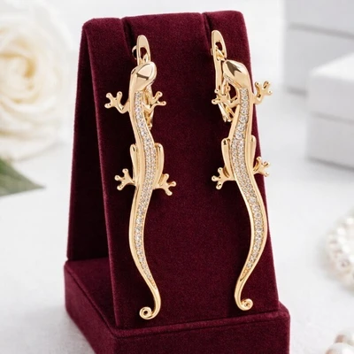 Серьги ящерицы крупные, покрытие позолота 585 пробы,H0943, арт.217.494 217.494