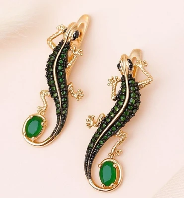 Серьги ящерицы крупные, покрытие позолота 585 пробы,H1698, арт.314.669 314.669