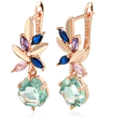 Серьги висячие с камнями, покрытие позолота 585 пробы,H1745, арт.212.008 212.008