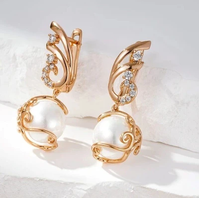 Серьги висячие с жемчугом, покрытие позолота 585 пробы,H1173, арт.212.004 212.004