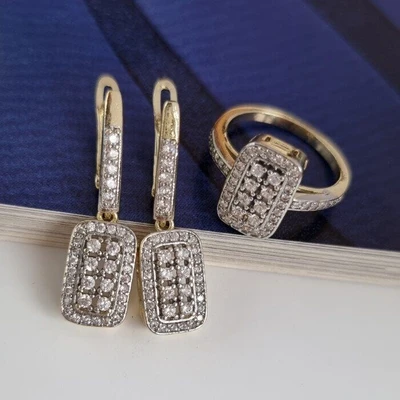 Комплект ювелирной бижутерии Итальянское золото (покрытие желтое 14к), серьги и кольцо, вставка: фианиты, р-р 17, арт. 217.118-17 217.118-17