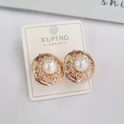 Серьги женские круглые с жемчугом коллекция "Xuping" покрытие позолота, вставка: иск.жемчуг, 1098, арт.101.006 101.006