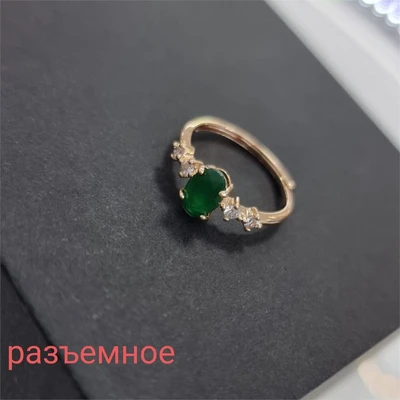 Кольцо безразмерное раздвижное коллекция "Xuping" покрытие позолота , вставка: камень зеленый матовый, 54, арт.01.1679 01.1679
