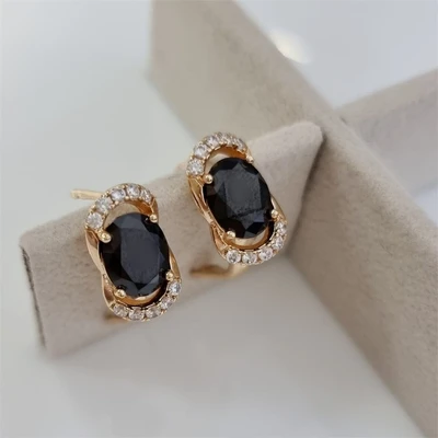 Серьги коллекция "Xuping" покрытие позолота, вставка: камень черный, 103/6,8, арт.01.1610 01.1610