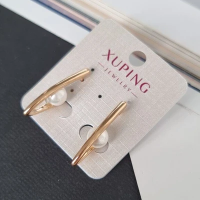 Серьги коллекция "Xuping" галочки, покрытие: позолота, вставка: исск.жемчуг, цвет: белый перламутровый, Х000212264, арт.001.642 001.642