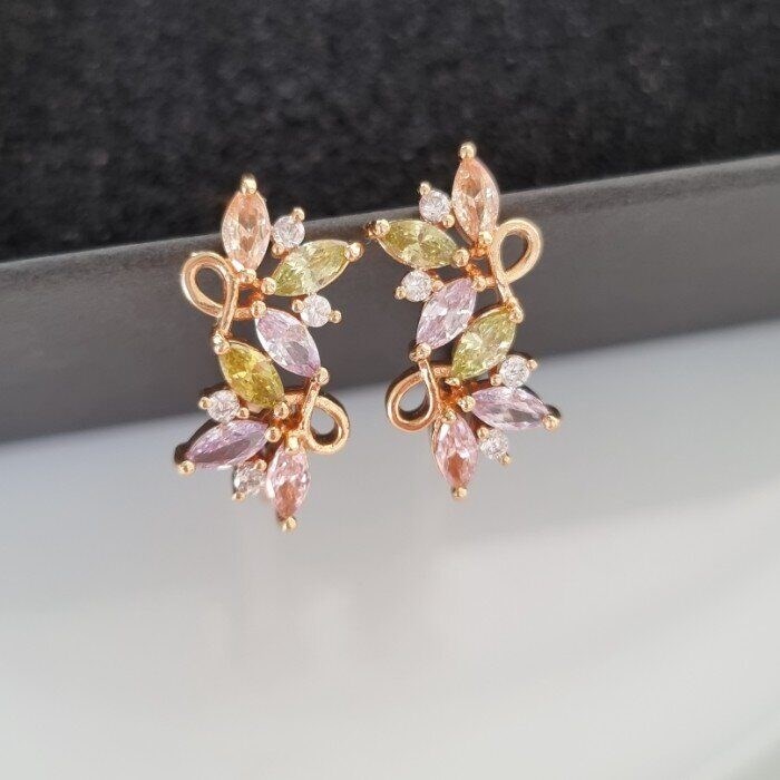 Серьги ювелирная бижутерия коллекция "Дубай" позолота, вставка фианиты разноцветные,07520, арт.001.527 001.527