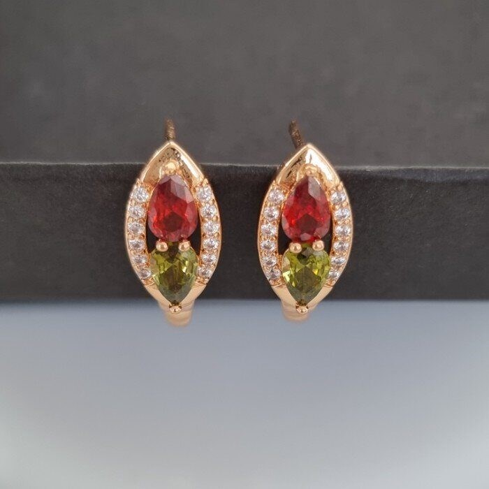 Серьги ювелирная бижутерия коллекция "Дубай" позолота, камень: красный и зеленый,07520, арт.001.526 001.526