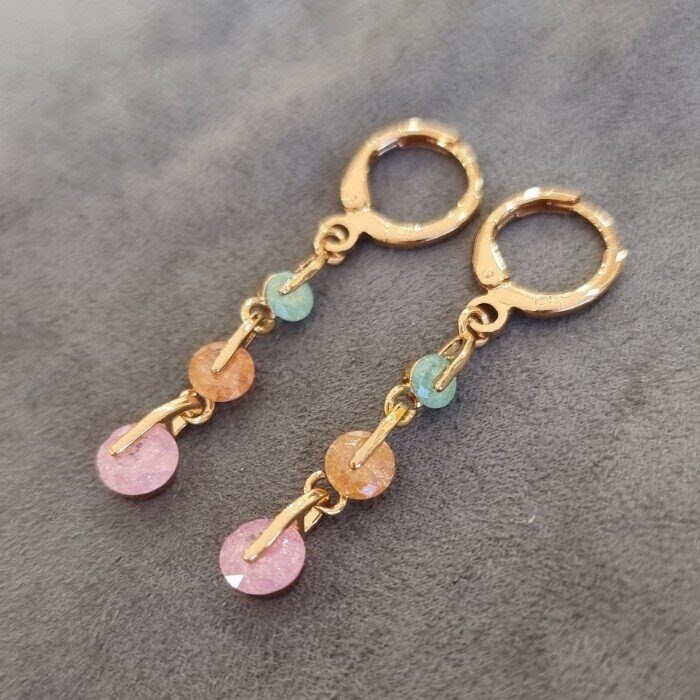 Серьги ювелирная бижутерия коллекция "Дубай" позолота, вставка фианиты, цвет:желтый, голубой, розовый, 07520, арт.001.492 001.492