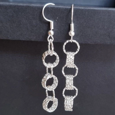 Серьги длинные висячие колечки, покрытие посеребрение, №013029, арт. 001.324 001.324