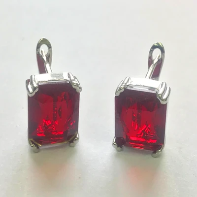 Серьги, покрытие родий, красный камень, арт.032.115 032.115-019511красный