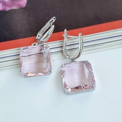 Серьги Каталог >> Бижутерия >> Ювелирная бижутерия крупные под серебро, розовый камень, 65145, арт.032.393 032.393
