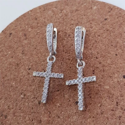 Серьги коллекция "Дубай", Крестик, покрытие посеребрение,  А01481, арт.747.148 747.148