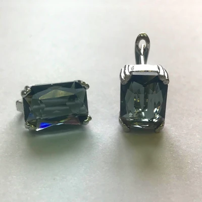Серьги, покрытие родий, черный камень, арт.032.112 032.112-019511черный