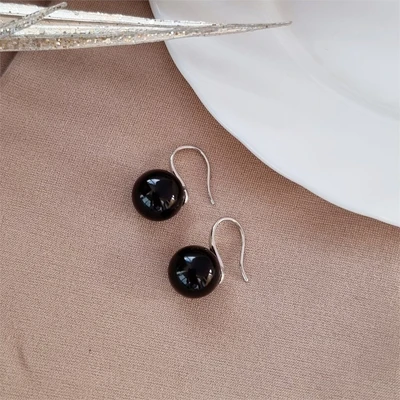 Серьги черные бусины, посеребрение, арт.032.013 032.013