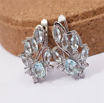 Серьги коллекция "Дубай" посеребрение, голубые камни, 1267, арт.647.463 647.463