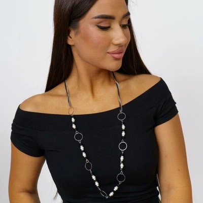 Колье , цвет цепочек: черный и серебристый, вставка: камни переливающиеся, иск.жемчуг, арт.032.548 032.548