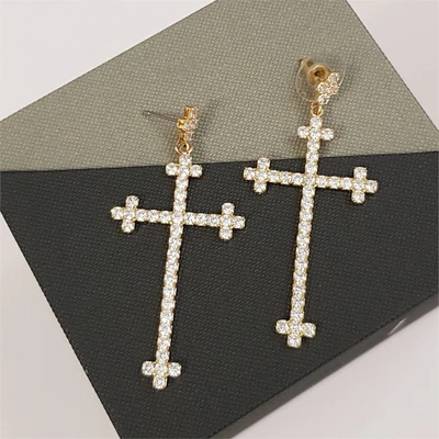 Серьги-гвоздики "Кресты" с цирконами, золотистый цвет, 37186, арт.606.433 606.433