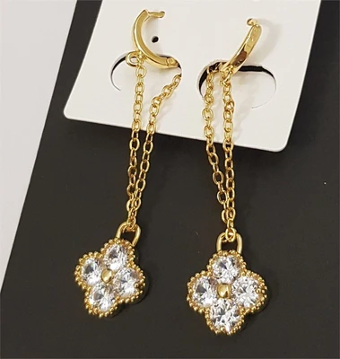 Серьги с цепочками, золотой цвет металла, белые камни, 551009, арт.606.073 606.073