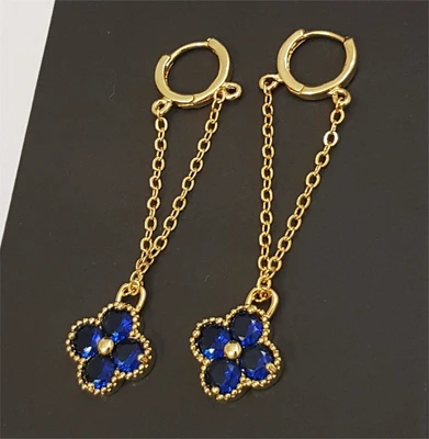 Серьги с цепочками, золотой цвет металла, синие камни, 551009, арт.606.075 606.075