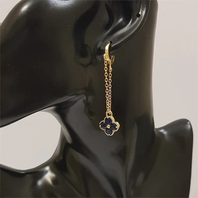 Серьги с цепочками, золотой цвет металла, чёрные камни, 551009, арт.606.072 606.072