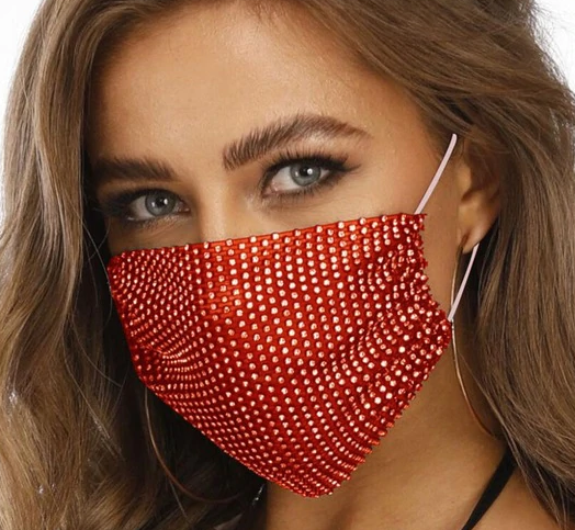 Маска многоразовая защитная сетка- Стразы красная, арт. 406.037 406.037