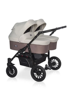 Коляска для двойни 2 в 1 Riko Basic Saxo 03 бежевый-коричневый 5907729455072