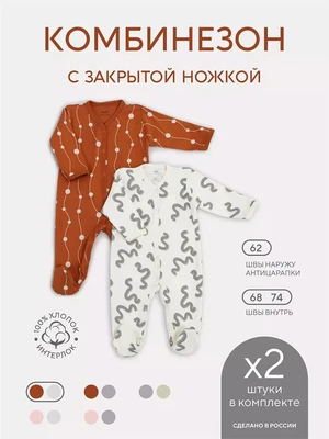 Комбинезон 2 шт. Rant Hugs and kisses Pattern Milk-brown 11/16 4670078658142