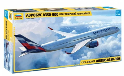 7039  авиация  Пассажирский авиалайнер Аэробус А350-900  (1:144) 4600327070395