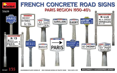 35659  наборы для диорам  FRENCH CONCRETE ROAD SIGNS. PARIS REGION 1930-40’s  (1:35) 4820183314338
