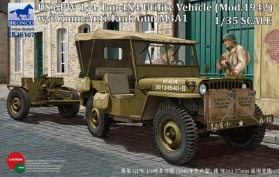 CB35107  техника и вооружение  US GPW 1/4 ton 4x4 (Mod.1942) w/37mm Anti-Tank Gun M3A1  (1:35) 4544032692322
