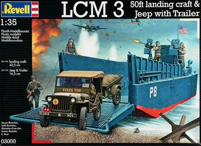 03000  флот   LCM 3 50ft LANDING CRAFT & JEEP WITH TRAILER  (1:35) 4009803030005