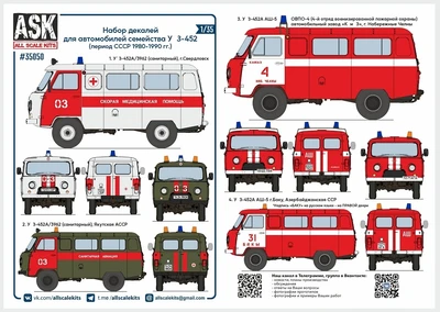 ASK35050 декали Набор декалей для автомобилей семейства У@З-452 (период СССР, 1970-1990 гг.)  (1:35) 2000002206231