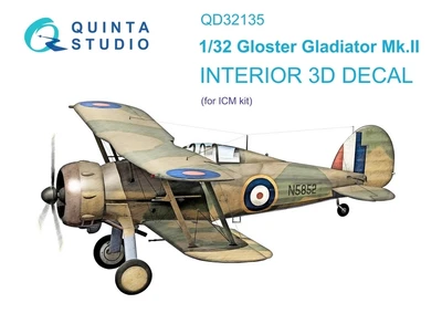 QD32135  декали  3D Декаль интерьера кабины Gloster Gladiator Mk II (ICM) (1:32) 2000002116158