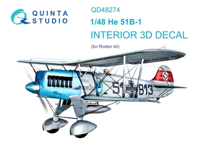QD48274  декали  3D Декаль интерьера для He-51B (Roden)  (1:48) 2000002208181