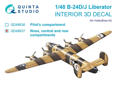 QD48637  декали  3D Декаль интерьера B-24D/B-24J носовой, центр. и хвост. отсеки (HobbyBoss)  (1:48) 2000002209058