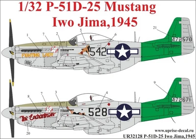 UR32128  декали  P-51D-25 Mustang Iwo Jima, 1945, with stencils, with insignia  (1:32) 2000002149507
