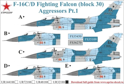 UR32188  декали  F-16C/D Fighting Falcon, Aggressors Pt.1 (Aliaska)  (1:32) 2000002205470