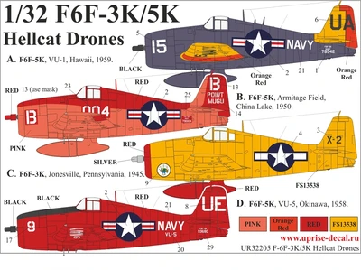 UR32205  декали  F6F-3K/5K Hellcat Drones with stencils  (1:32) 2000002149521