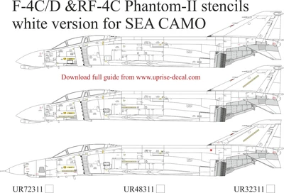 UR32311  декали  F-4C/D &RF-4C Phantom-II stencils white version for SEA CAMO   (1:32) 2000002205500