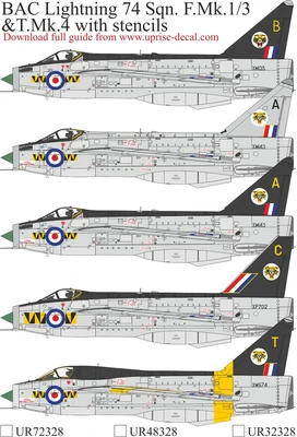 UR32328  декали  BAC Lightning 74 Sqn. F.Mk.1/3 &T.Mk.4 with stencils  (1:32) 2000002205579