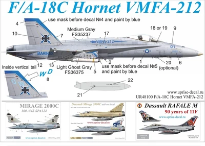 UR48100  декали  F/A-18C Hornet VMFA-212 with masks  (1:48) 2000002140009