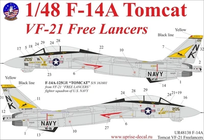 UR48138  декали  F-14A Tomcat VF-21 Lancer, with stencils  (1:48) 2000002140030
