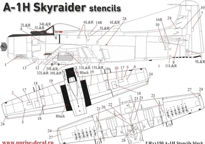 UR48150  декали  A-1H Skyraider stencils (black)  (1:48) 2000002148463
