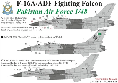 UR48154  декали  F-16A/ADF PAF Rutskoy Su-25 and Afghan Su-22 killer  (1:48) 2000002140061