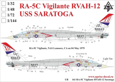 UR48161  декали  RA-5C Vigilante RVAH-12 USS Saratoga, with stencils  (1:48) 2000002140108